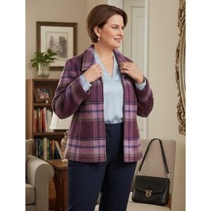 Requirements Mohair Blend Purple Plaid Full Zip Blazer Preppy Womens Size 14